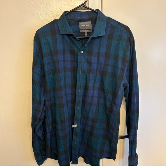 Bonobos Unbutton Down Slim Shirt Blue Plaid Size Large 100% Cotton Casual - Picture 3 of 9